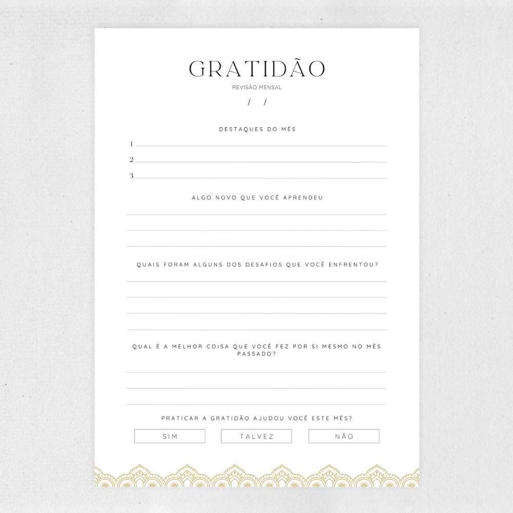 Diário da Gratidão para Imprimir e Digital