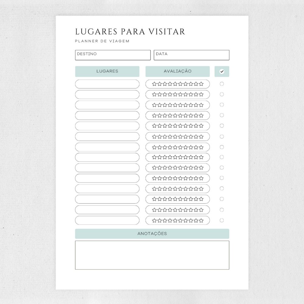 Planner de Viagem para Imprimir e Digital