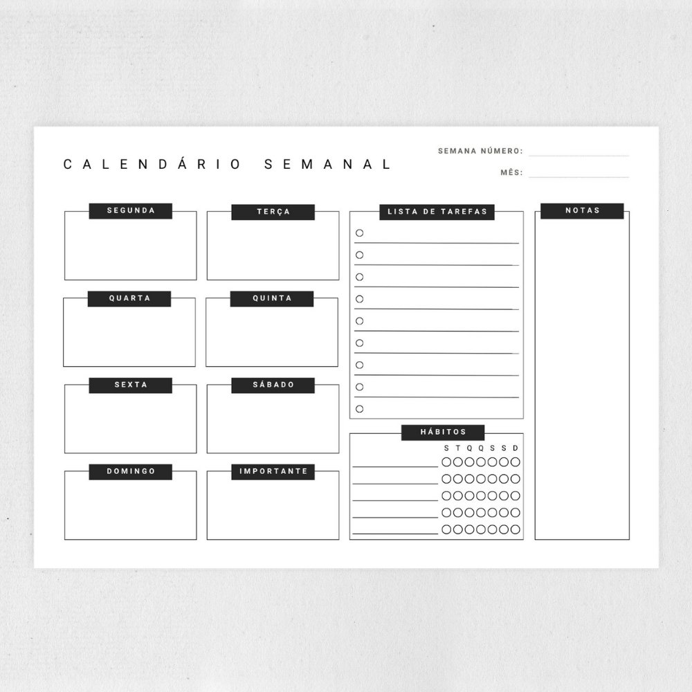 Calendário Semanal para Imprimir